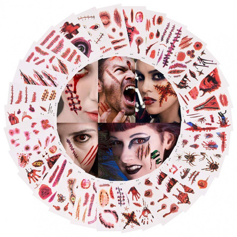 Halloween Day Atmosphere DIY Dress Up Scary Scars Tattoo Stickers