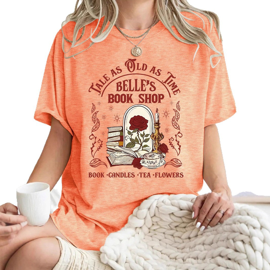 Short sleeved women's T-shirt rose book