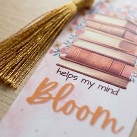 Floral Stack of Books Bookmark – Reading Helps My Mind Bloom, Gold Tassel