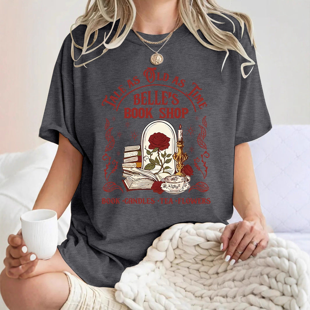 Short sleeved women's T-shirt rose book