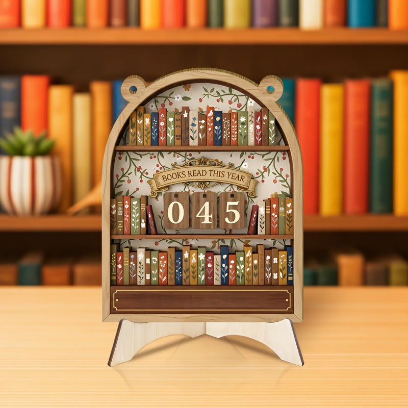 Vintage Wooden Book Sets for Reading This Year, 999-Count Bookshelf Display, Reading Tracker, Decorative Shelf Ornament