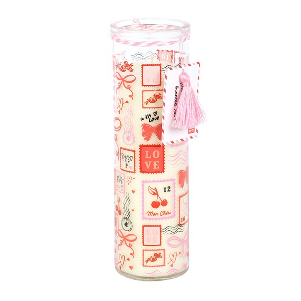 Valentine Stamp Print Sparkling Rose Tube Candle
