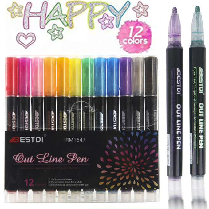 Double Line Outline Pen Set Fluorescent Pen Dual Color DIY Handnet Press Shiny Fluorescent Pen