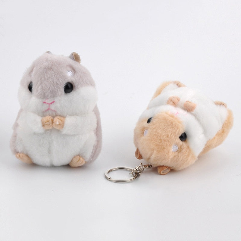 Mini Hamster Keyrings Keychains Faux Rabbit Fur Pompom Fluffy Trinkets Car Handbag Pendant Key Chian Ring Holder