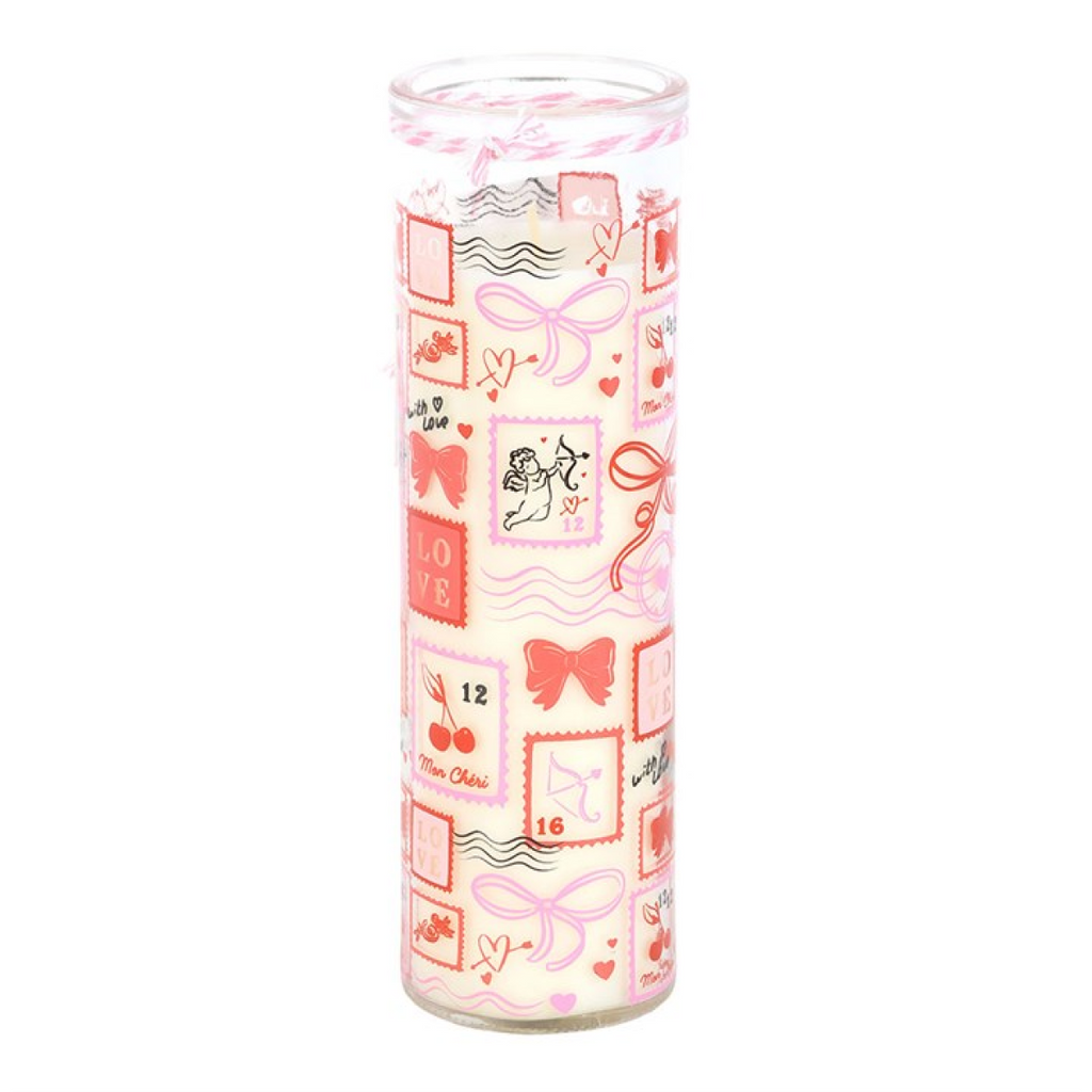 Valentine Stamp Print Sparkling Rose Tube Candle
