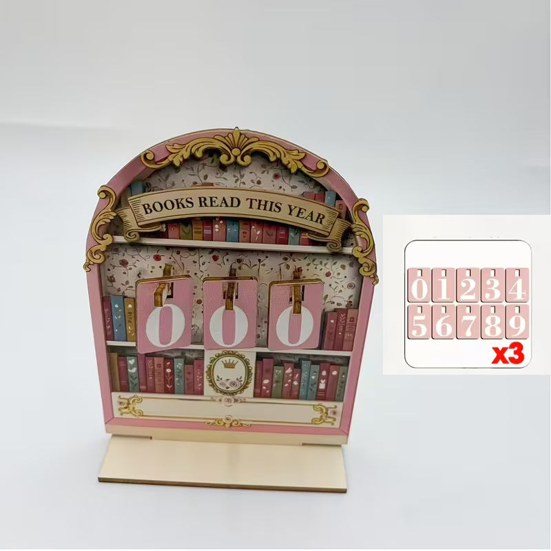 Vintage Wooden Book Sets for Reading This Year, 999-Count Bookshelf Display, Reading Tracker, Decorative Shelf Ornament