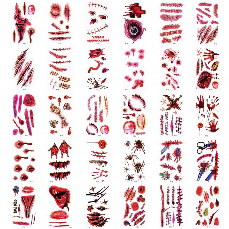 Halloween Day Atmosphere DIY Dress Up Scary Scars Tattoo Stickers