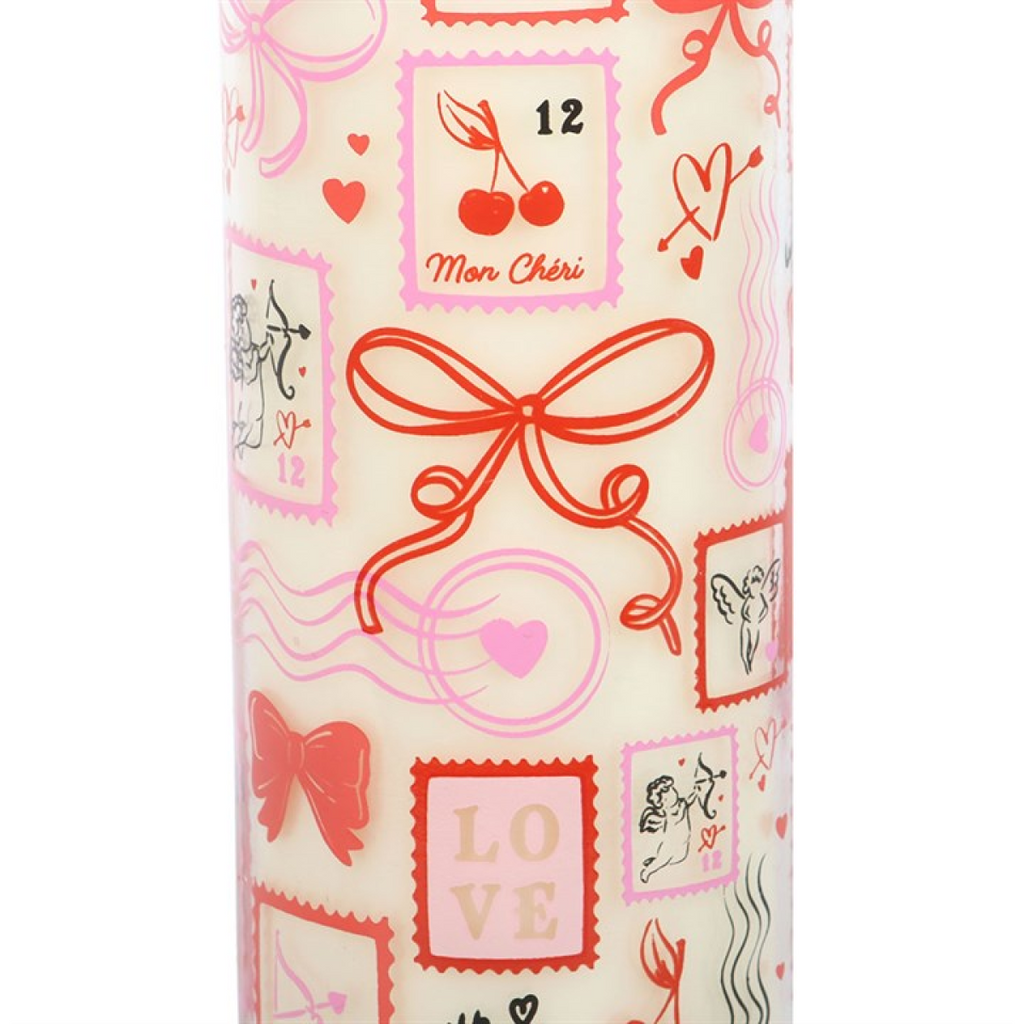 Valentine Stamp Print Sparkling Rose Tube Candle