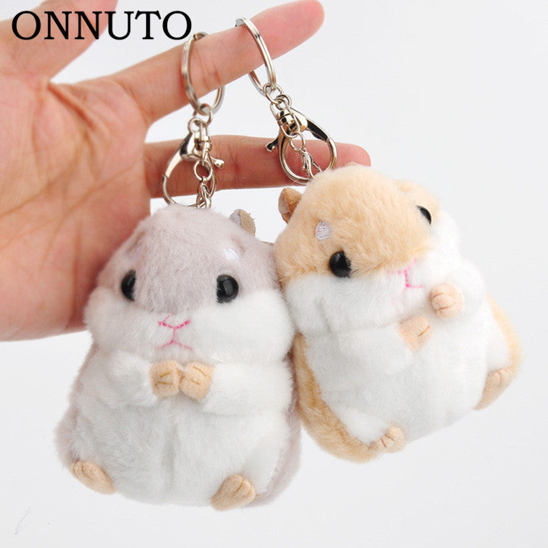 Mini Hamster Keyrings Keychains Faux Rabbit Fur Pompom Fluffy Trinkets Car Handbag Pendant Key Chian Ring Holder