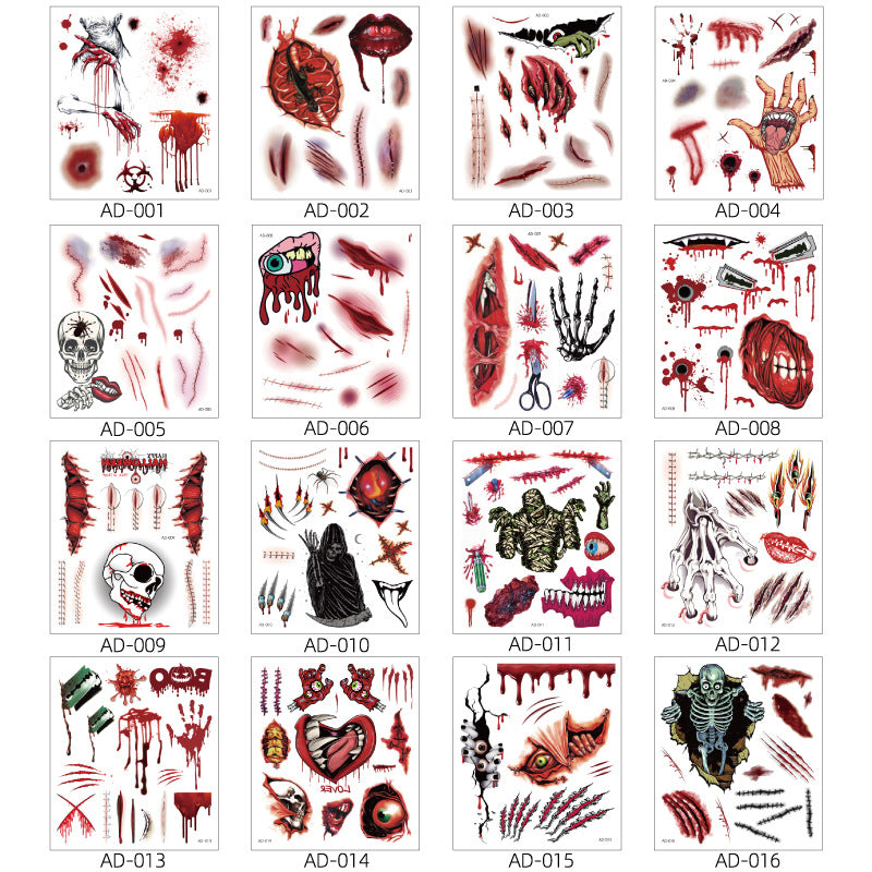 Halloween Day Atmosphere DIY Dress Up Scary Scars Tattoo Stickers