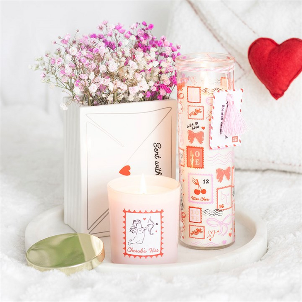 Valentine Stamp Print Sparkling Rose Tube Candle