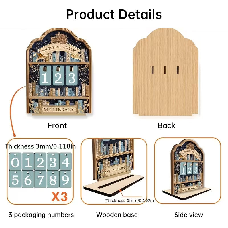 Vintage Wooden Book Sets for Reading This Year, 999-Count Bookshelf Display, Reading Tracker, Decorative Shelf Ornament