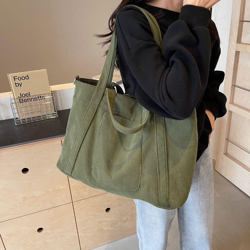 Corduroy Tote Bag – Large Shoulder Bag for Everyday Carry