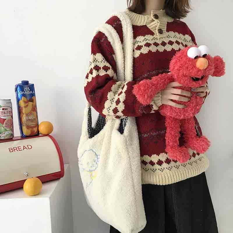 Embroidery Canvas Book Tote Bag