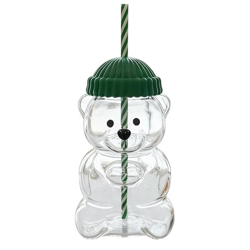 Bear-Shaped Glass Cup with Straw - Cute Cartoon Creative Tumbler for Coffee, Juice, Tea, Novelty New Year Decorative Mug