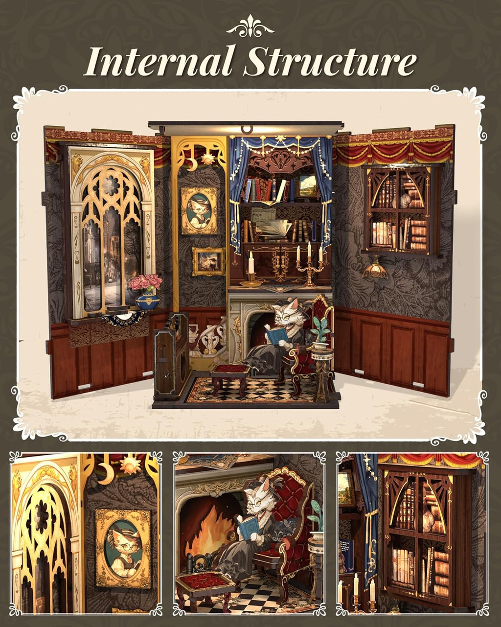 Book Nook Wizardi Miniature - Count Cat's Study Roombox Kit