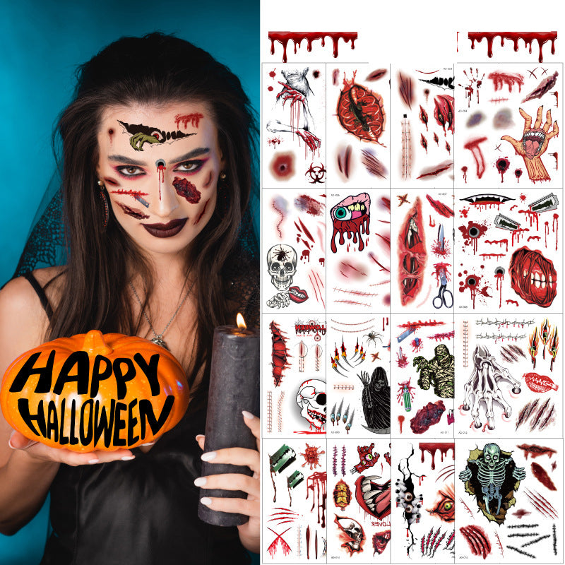 Halloween Day Atmosphere DIY Dress Up Scary Scars Tattoo Stickers