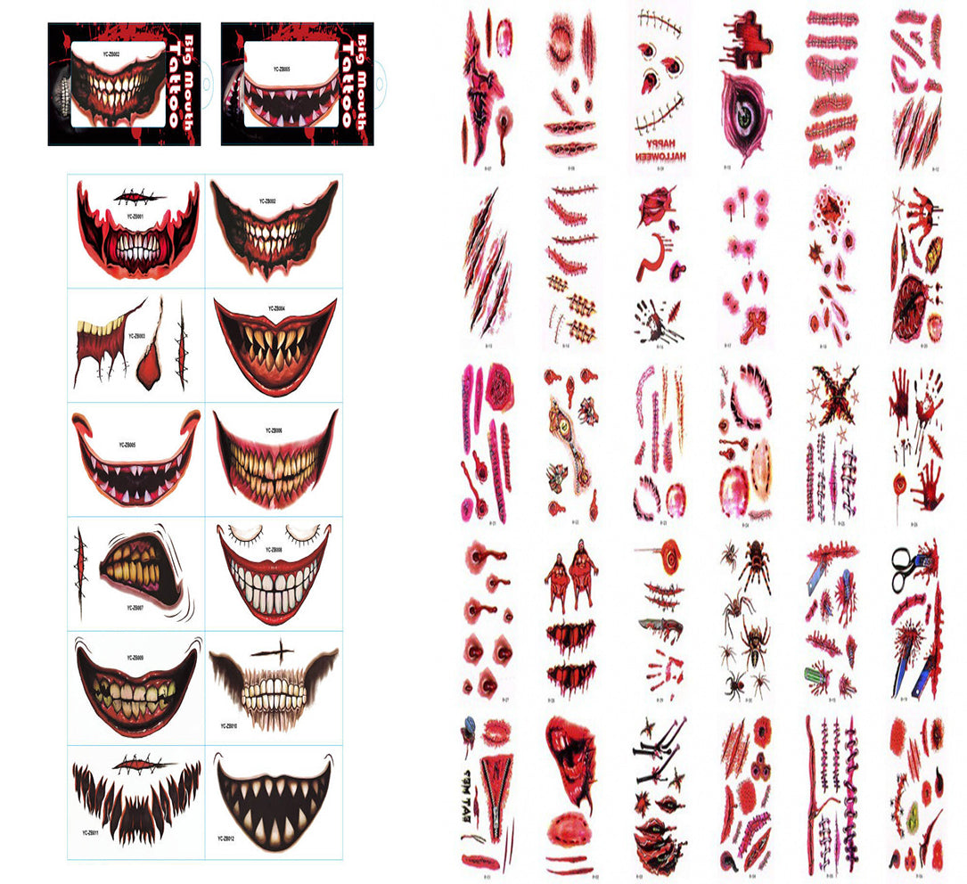 Halloween Day Atmosphere DIY Dress Up Scary Scars Tattoo Stickers