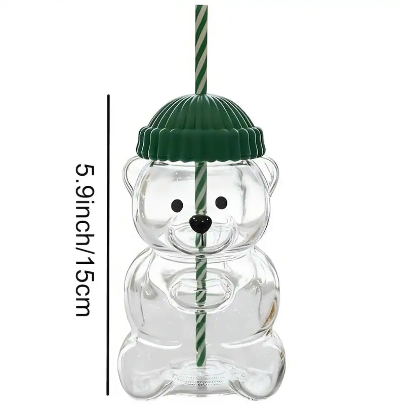 Bear-Shaped Glass Cup with Straw - Cute Cartoon Creative Tumbler for Coffee, Juice, Tea, Novelty New Year Decorative Mug