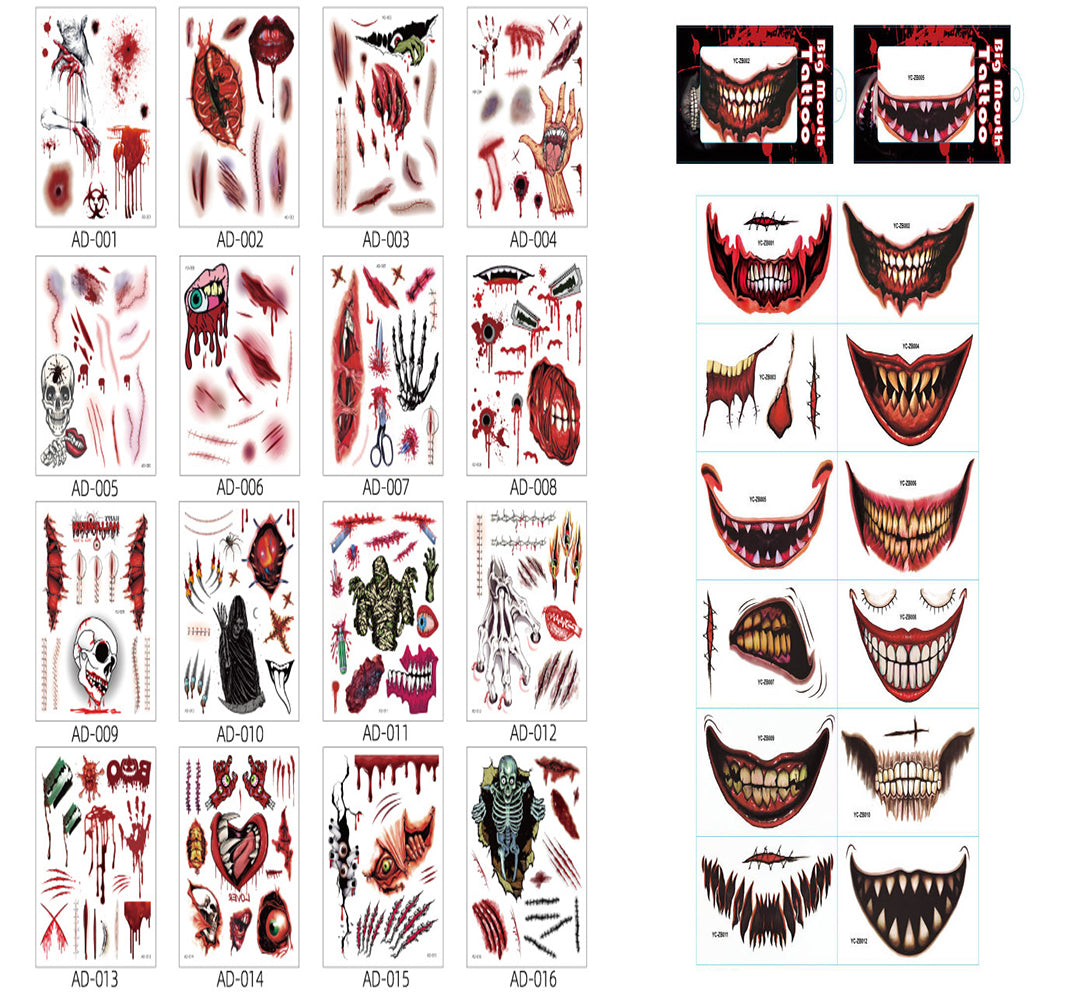 Halloween Day Atmosphere DIY Dress Up Scary Scars Tattoo Stickers