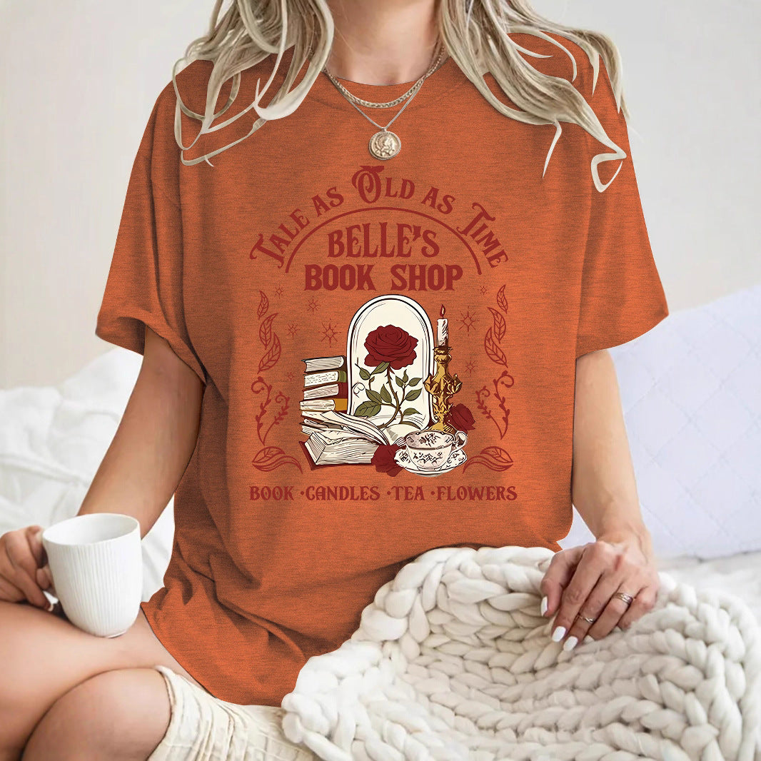 Short sleeved women's T-shirt rose book