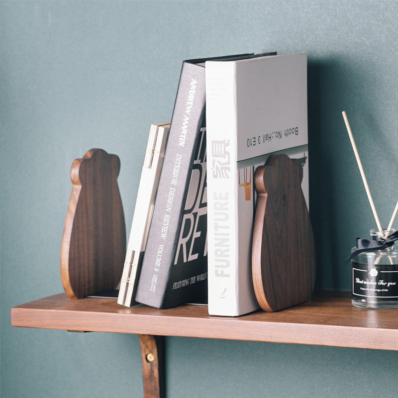 Simple Wooden Book Stand Creative Black Walnut Bookshelf Cartoon Bookend Student Solid Wood Cute Book Support