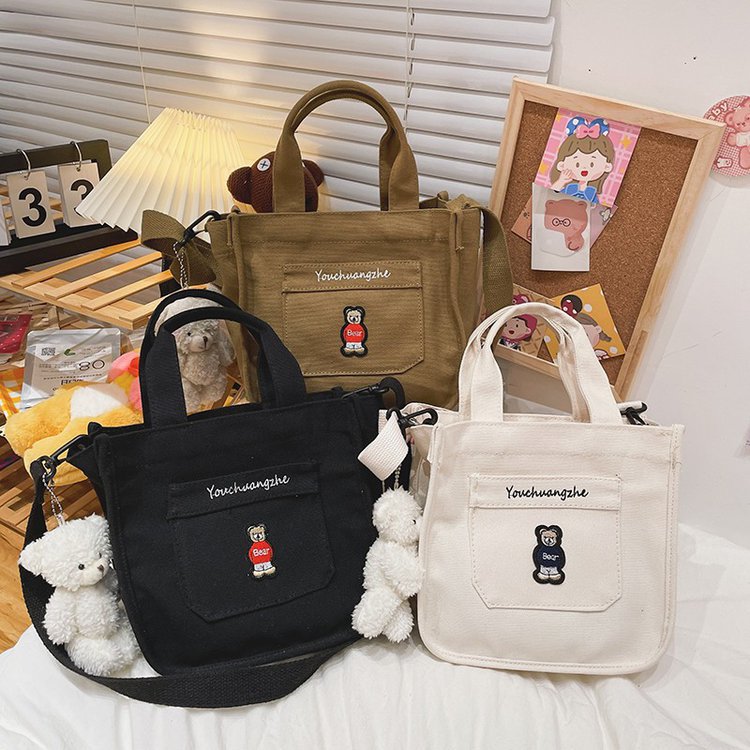 Cute Small Bag Fresh Canvas Bag Girl Sen Department Literary Girly Feeling Messenger Student Cartoon Mobile Phone Bag