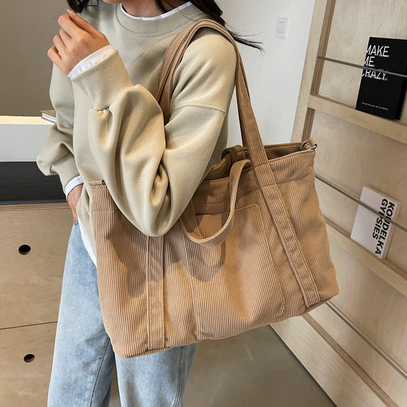 Corduroy Tote Bag – Large Shoulder Bag for Everyday Carry