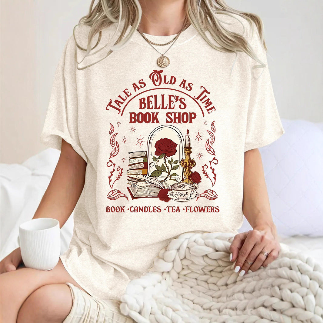 Short sleeved women's T-shirt rose book