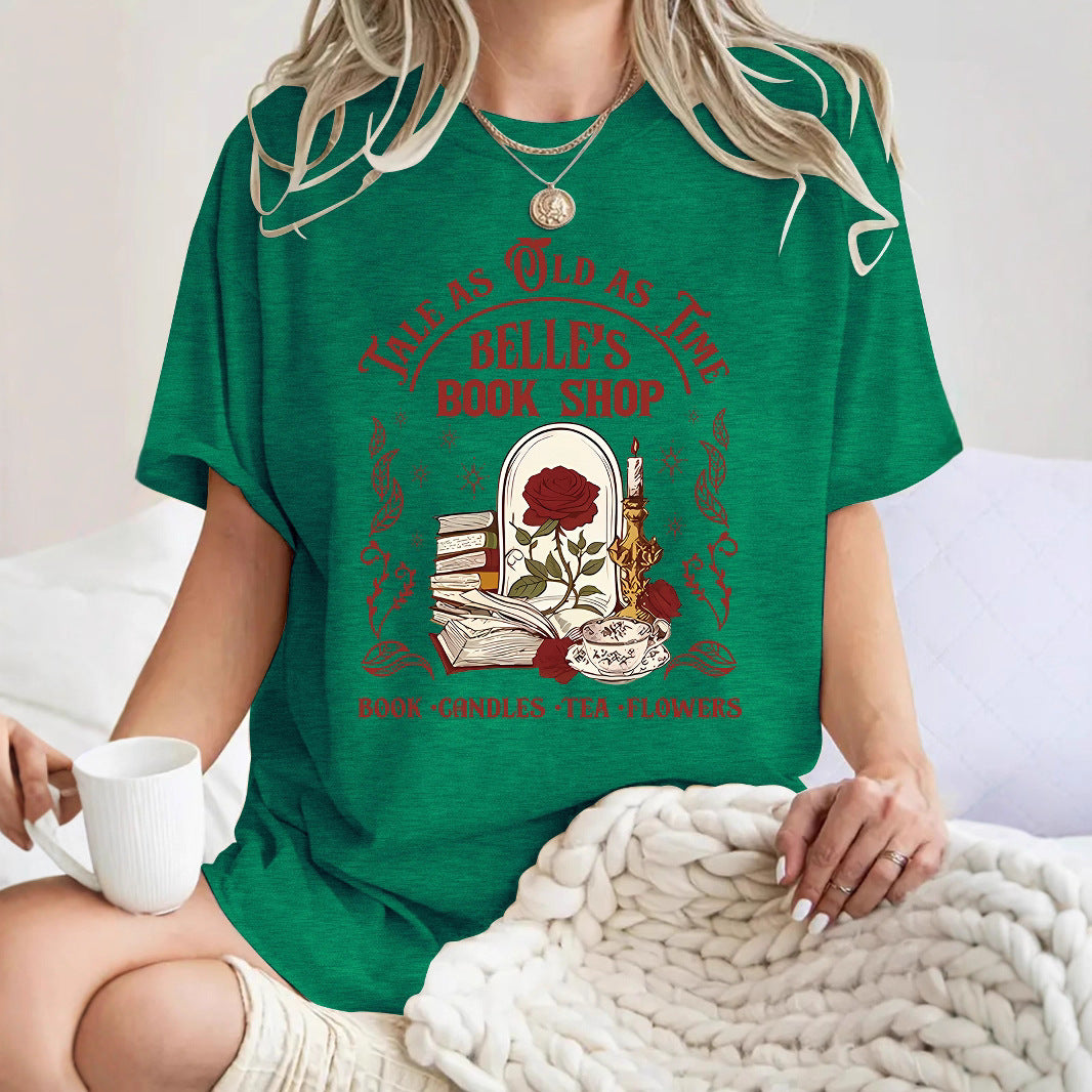 Short sleeved women's T-shirt rose book