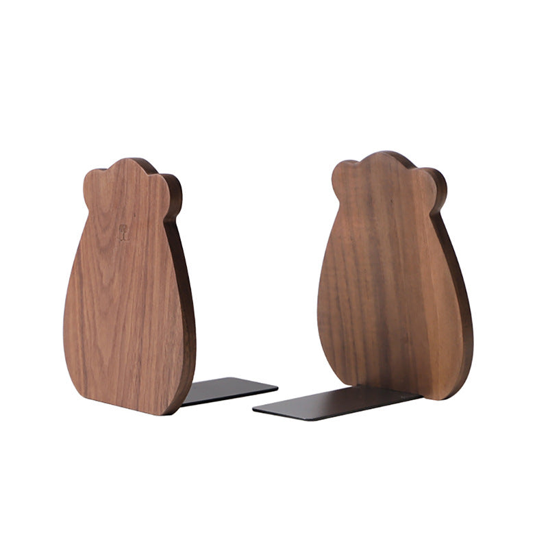 Simple Wooden Book Stand Creative Black Walnut Bookshelf Cartoon Bookend Student Solid Wood Cute Book Support