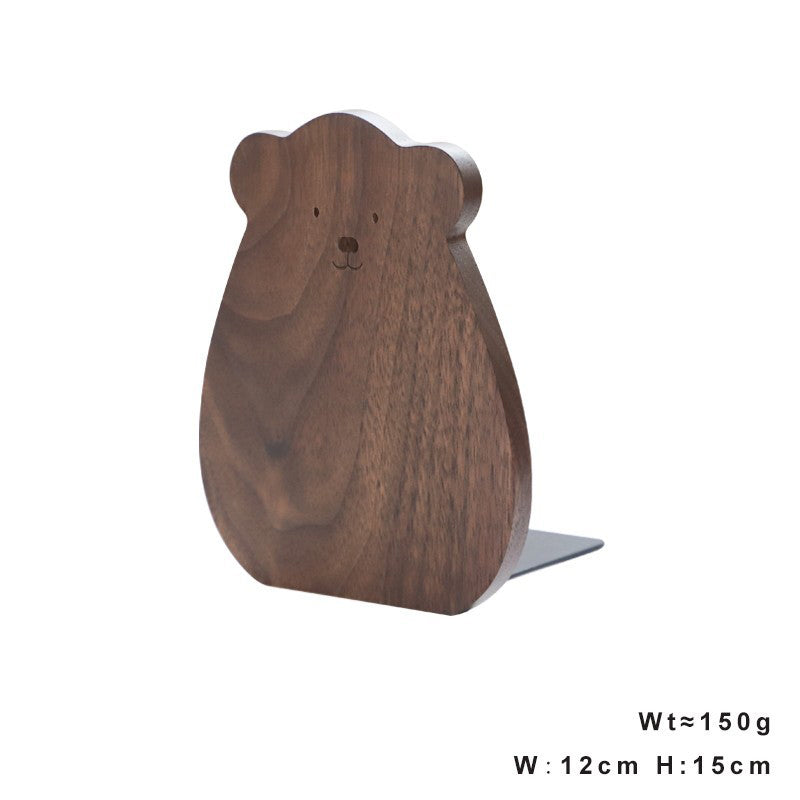 Simple Wooden Book Stand Creative Black Walnut Bookshelf Cartoon Bookend Student Solid Wood Cute Book Support