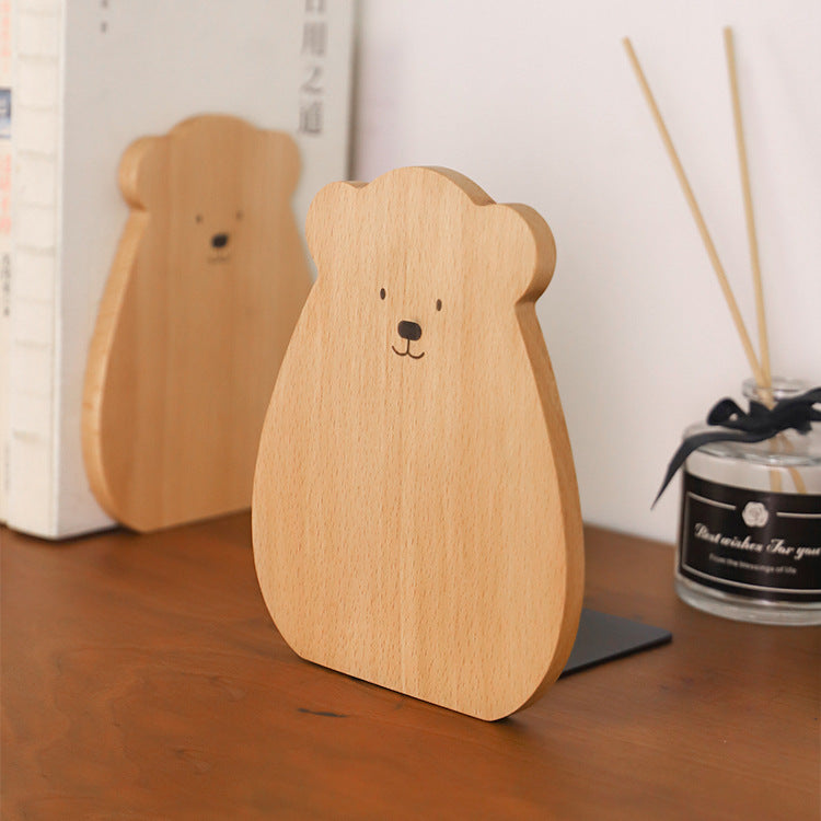 Simple Wooden Book Stand Creative Black Walnut Bookshelf Cartoon Bookend Student Solid Wood Cute Book Support