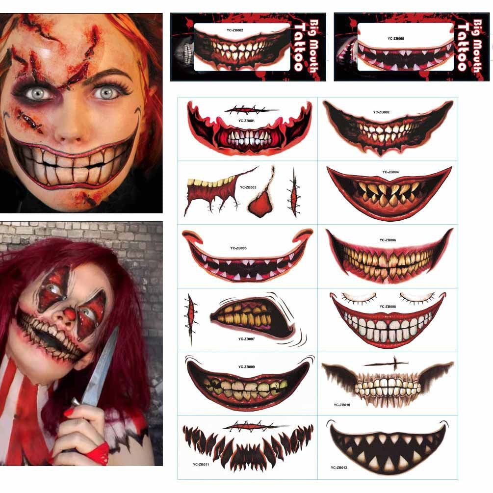 Halloween Day Atmosphere DIY Dress Up Scary Scars Tattoo Stickers