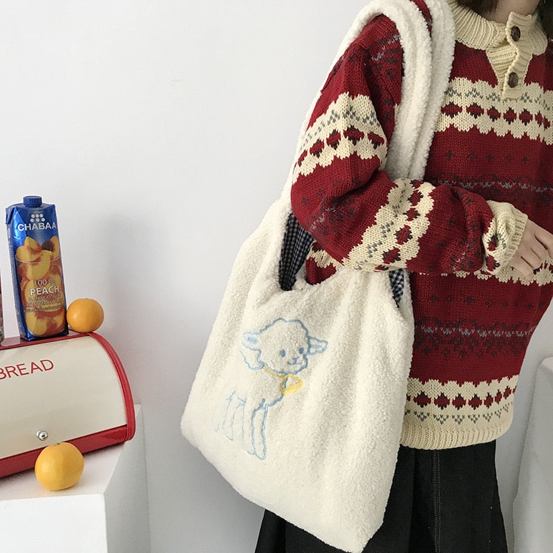 Embroidery Canvas Book Tote Bag