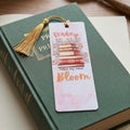 Floral Stack of Books Bookmark – Reading Helps My Mind Bloom, Gold Tassel